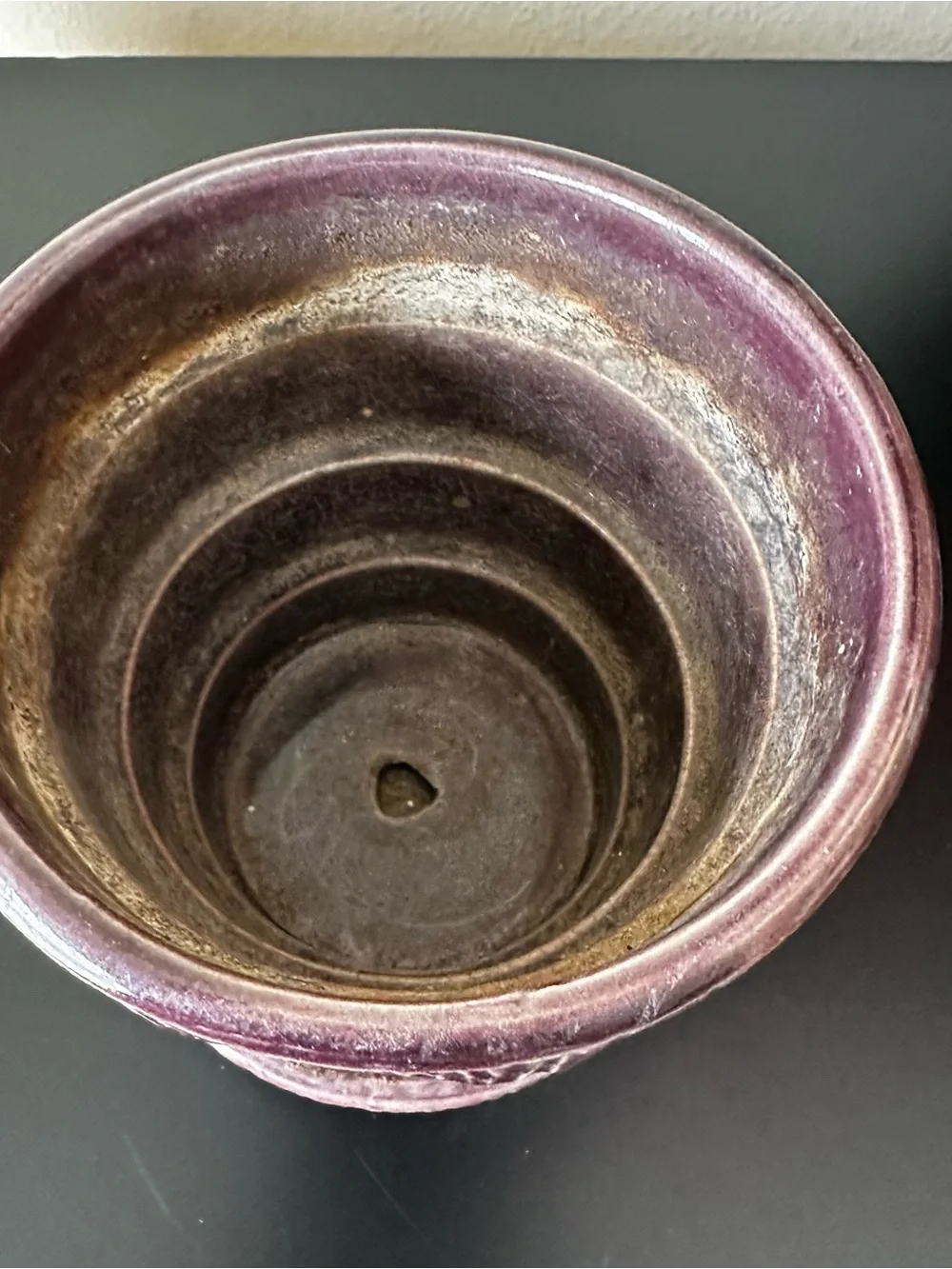 Maroon or Purple McCoy Pottery Planter with Attached Drip Tray Basket Weave 4”